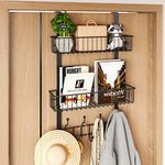 HapiRm Over The Door Hook Door Hanger, Coat Hook Hangers, 9 Towel Hooks+2 Basket Over The Door Organizer for Hanging Clothes, Towels, Bag, Bathroom, Bedroom, Kitchen, Easy to Install, No Drill, Black