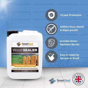 SmartSeal Wood Sealer 5L – Clear Exterior Waterproof Sealant for Fences, Decking, Sheds