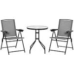 Outsunny 3 Piece Patio Furniture Bistro Set 2 Folding Chairs 1 Tempered Glass Table Adjustable Backrest - Grey