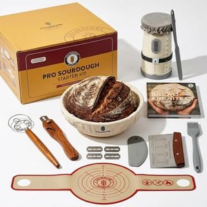 Complete Sourdough Starter Kit, Round Banneton Bread Proofing Basket with Glass Sourdough Jar, Danish Whisk, Lame, Bench Knife & Dutch Oven Sling, Sourdough Bread Baking Supplies Tools