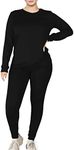 Kaximil Women's Workout Tracksuit 2 Piece Outfits Long Sleeve Top Legging Jogger Pants Set, X-Large, Black
