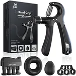 Bob and Brad Hand Grip Strengthener Kit with Counter (5 Pack), Forearm Workout Strength Trainer,Adjustable Resistance Exerciser,Finger Exerciser,Finger Stretcher,Grip Ring & Stress Relief Grip Ball