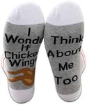 PXTIDY Funny Chicken Wings Socks Food Lover Gift I Wonder If Chicken Wings Think About Me Too Fried Food Novelty Crew Socks for Chicken Wing Fan(Chicken Wings)