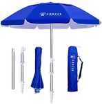 AMMSUN 6.5ft Portable Folded Beach Umbrella with Sand anchor Air-vent Tilt UV50+ Protection Fits in Suitcase for beach Sun and Outdoor travel umbrella (Blue new version) (Blue, 6.5ft)