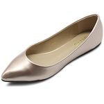 Ollio Women's Shoes Ballet Basic Pointed Toe Comfort Enamel Flats M1039 (9 B(M) US, Champagne)