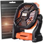 Dkois Solar Fan,10W Rechargeable Battery Operated Fan for Outside,Camping Fan with Solar Panel,LED Lantern, Stepless Speed and Quiet Battery Powered Solar Tent Fan for PicnicOffice orange