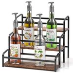 Coffee Syrup Organizer, 3-Tier 12 Bottles Capacity Coffee Syrup Rack, Syrup Rack for Syrup, Wine, Dressing for Kitchen Coffee Station, Magnetic one-Step Installation (Black with dark-colored wood)