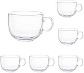 Maredash 16oz Glass Jumbo Mugs With Handle For Coffee, Tea, Soup,Clear Drinking Cup,Set of 6