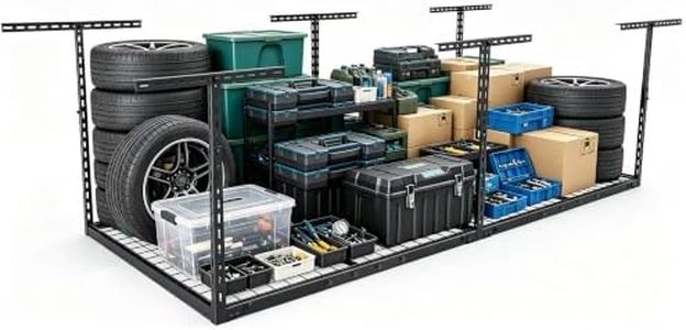 Ktgbvho 4x8 Overhead Garage Ceiling Storage Rack, 750 lbs Capacity, 22"-40" Adjustable Heavy-Duty Metal Ceiling Organizer, Black, Classic Series