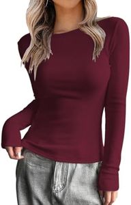 Zeagoo Wine Red Long Sleeve Tops for Women 2024 Fashion Fleece Lined Thermal Top Crewneck Cotton Skims Shirt Top