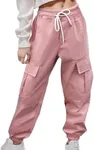 Cnlinkco Pink Cargo Pants Woman High Waisted Baggy Cargo Pants Girls Cargo Joggers for Women Stretchy Pants Trousers Pink L