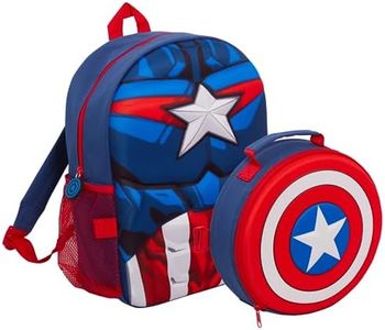 Captain America Backpack With Detachable Lunch Bag Water Bottle Holder Boys Matching 2 Piece Set Back To School, Blue, One Size