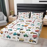 Heavy Machinery Truck Bed Skirt Tractor Crane Bedding Bed Skirts for Kids Boys Girls Room Kids Youth Construction Site Dust Ruffle Pleated Bedskirt Fitted Sheet Decor Nursery Twin Size