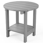 MXIMU Round Outdoor Side Table Adirondack 18 Inch Plastic Patio Side Table Outdoor End Table for Patio Balcony Backyard Lawn Pool, with 2-Tier Storage Shelves (Grey, 1 Pack)