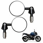 Asryd Aluminium Alloy Motorcycle Mirrors - Round Adjustable Upto 180 Degree Bar End Side Mirror Suitable For (Pack of 2) For Yamaha FZ V3