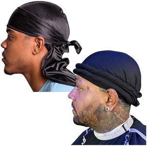 Veeta Superior Silky Durag (Black) and Superior Halo Turban Bundle