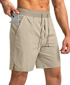 Men's Running Shorts with Zipper Pockets 7 Inch Lightweight Quick Dry Gym Workout Athletic Shorts for Men, D-khaki, X-Large