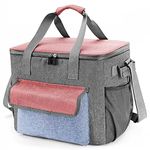 Insulated Cooler Bag 30L Foldable Picnic Cool Bag Large Waterproof Lunch Thermal Bag for Camping Beach Tour BBQ Work Shopping Grey 30L