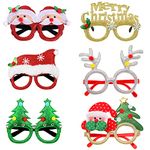 HONGECB Christmas Glasses, Christmas Glasses Frame, Christmas Tree Glasses Frame, Christmas Glasses with Various Designs, for Christmas Party and Holiday Favours, Pack of 6