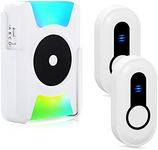 DAYTECH Wireless Doorbell Door Chimes Battery Operated Vibrating LED Flashing, Doorbells for Home, Hearing Impaired Doorbell Chime Kit, 4 Working Modes 5 Volume Level (2 Buttons&1 Receiver)