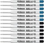 Unibene Parker Compatible Gel Ink Ballpoint Refills 12 Pack,0.7mm Medium Point- 6 Black&6 Blue, Smooth Writing Replaceable German Ink Tactical Pen Refills for Parker Ballpoint/UZI Pen