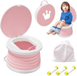 2025 Upgraded Portable Potty Training,Foldable Toilet,Travel Potty for Toddler, Apply to Seat Emergency Toilet for Camping, Outdoor,Car, Indoor, Including 3 rolls of garbage bags(Pink)