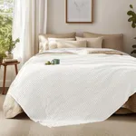 DELIGHT HOME White Cotton Waffle Weave Blanket King Size for Bed, Ultra Soft Breathable Bed Blanket for All Season, Lightweight Woven Decorative Blanket for Couch, Sofa, Outdoor, 108x90 Inches, White