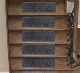 Emmahome Soft Shaggy Carpet Stair Treads/Mats/Rugs NON-SLIP MACHINE WASHABLE, 30mm Thickness, 20x55cm (13pc in Box, Fume)