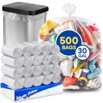 (500 Pack) 30 Gallon Clear Trash Bags, 13 Mic, High-Density, Fits Round and Square 30-32 gal Trash Cans, 30” x 37” Garbage Can Liners