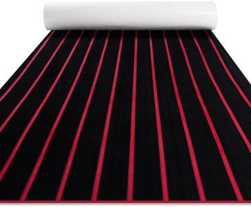 Fullfire Boat Flooring - EVA Foam Boat Decking - Faux Teak Marine Mat Self-Adhesive Marine Carpet for Motorboat RV Yacht Kayak 94" x 16" Black with Red Lines
