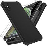 ORETech Designed for iPhone X/iPhone Xs Case with [2 x Tempered Glass Screen Protector] [Full Camera Lens Protection] Square Edge Shockproof Anti-Slip Phone Case Cover for iPhone X/XS Case-5.8" Black