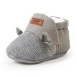 FAMI Infant Baby Cozy Fleece Slippers with Non Skid Bottom Newborn Boys Girls Winter Warm Socks Booties Stay On Crib House Shoes - Grey