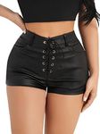 Floerns Women's Sexy High Waisted Faux Leather Shorts Drawstring Lace Up Festival Rave Shorts Black Plain