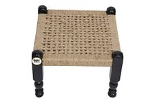 THE ROYAL CRAFTS Traditional Handicrafts Jute Rope Khatli Bajot Stool Mudda Pidda Rajwadi Furniture Home Decor 12 Inch,Black