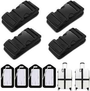 Luggage Straps, 4 Pcs Adjustable Suitcase Belts, Travel Packing Straps for Packing Suitcases, Sleeping Bags, Tents, Clothes, Outdoor Articles (Black)