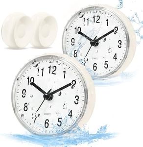 Betus Waterproof Bathroom Shower Clock with Large Suction Cup - Silent, Water Proof, Battery Operated Wall Clock for Toilet, Kitchen, Bedroom (White, 2PC)