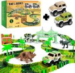 JITTERYGIT Dinosaur Track and 2 Extra Race Jeeps Christmas Bundle Gift, Glow in the Dark STEM Car Racing Birthday Set, Carros De Pista, Amazing Racetrack Present For Kids, Ages 3 4 5 6 7 8 9 Years Old