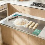 Herrlich Homes 304 Stainless Steel Chopping Board with Lip for Kitchen| Free Rollin Pin |Counter Top | Rust Proof | Easy to use| Round Edge| For Cutting Vegetables, Meat,Fish,Fruits | 2XL | 80 X 50 cm