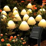 HULPPRE Set of 15pcs Warm White 8 Modes 29.5ft Mini Mushroom Solar Lights Solar Pathway Lights Outdoor Decoration Fairy Color Changing Solar String Light for Garden,Backyard,Lawn (Warm White)