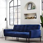 Edenbrook Gilman Futon - Futon Sofa Bed - Futon Couch - Small Futon - Living Room Furniture - Armed Sofa Bed Couch - Sleeper Sofa - Navy Blue Velvet Futon