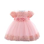 Cichic Flower Girl Dress Summer Puffy Sequin Tulle Festival Party Wedding Baby Girls Bridesmaid Dresses Pink 12-24 Months