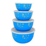 Zaib Steel Micrwoave Safe Food Storage Containers with lid for Kitchen | Serving Bowls 14cm, 16cm, 18cm, 20cm (4 Pcs Blue Spiral)