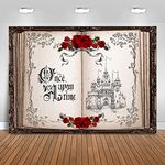 Mocsicka Once Upon a Time Backdrop Princess Castle Wedding Party Background Fairytale Book Red Roses Bridal Shower Party Cake Table Decoration Photo Booth Props (7x5ft)