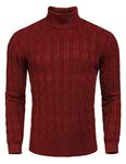 COOFANDY Men's Christmas Jumpers Turtleneck Knitted Jumper Sweater Roll Neck Pullover Grandpa Sweatshirt Slim Fit Wine Red M