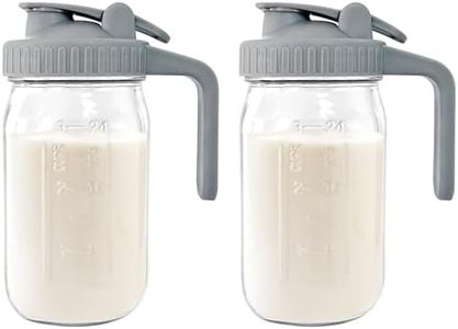 Breast Milk Pitcher - 32 oz Glass Mason Jar with Dual Leak-Proof Design, Airtight Seal, Pour Spout & Handle, Storage Container for Breastmilk, Iced Tea & Ice Drinks(2Pack Gray)