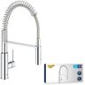 GROHE Robinet évier de cuisine Get, Mitigeur monocommande 2 jets, Robinet avec douchette extractible professionnelle, Installation rapide, Chromé, 30361000 (Import Allemagne)