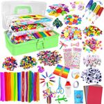 2100+ Pcs Arts Crafts Supplies Kit for Kids, Toddler DIY Craft Art Supplies Set Include Pipe Cleaners, Pom Poms, Portable 3 Layered Folding Storage Box Great Gift for Kids