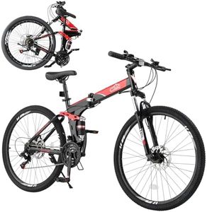 CamPingSurvivals 24/26 Inch Folding Bikes for Adults 21 Speed Mountain Bike, Adult Bicycle with High Carbon Steel Frame, Full Suspension, Dual Disc Brake and Adjustable Ergonomic Seat(24" Black)