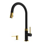 VIGO VG02033MGMBK2 18.63" H VIGO Bristol Pull-Down Kitchen Faucet with Soap Dispenser in Matte Brushed Gold and Matte Black