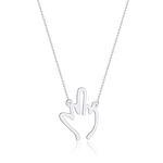 Simple Hollow Line Stainless Finger Necklace,Punk Hiphop Lovers Gesture Sign Language Necklace,Palm Hand Pendant Necklace for Men Women Jewelry (Silver)